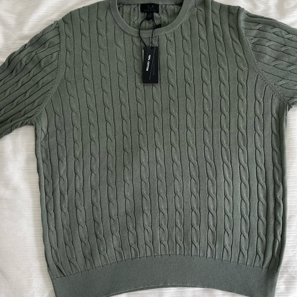 Magaschoni Olive Cable Knit Crewneck Sweater